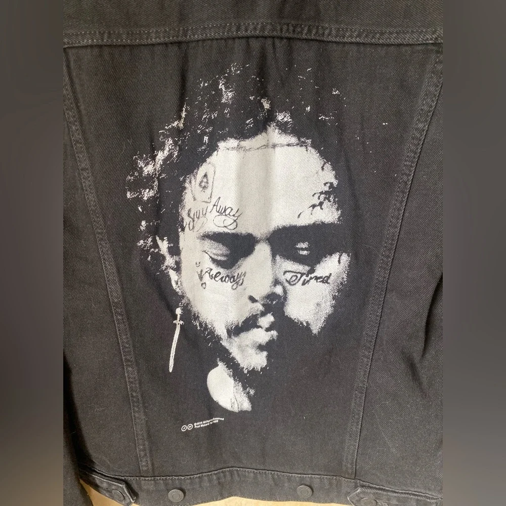 NWT 2019 H&M x Posty Co. Printed Silhouette Black Denim Jacket